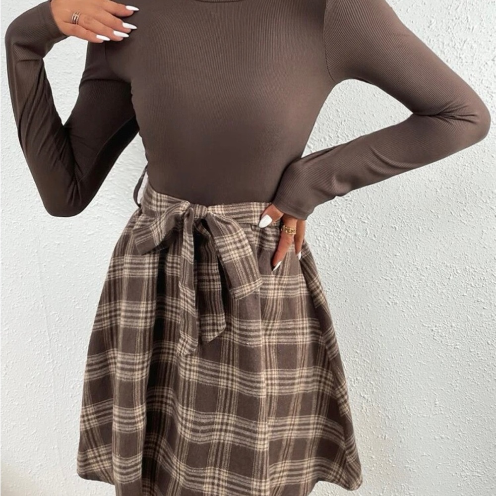 Plaid flannel belted dress